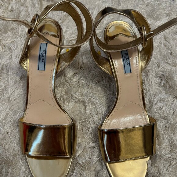 Like New: 950 Prada GOLD/PLATINO Sandal CALZATURE DONNA FLOWER HEEL - Picture 6 of 6